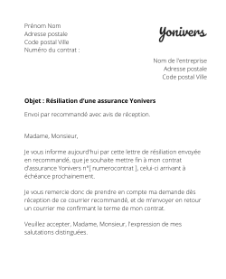 la lettre pour resilier une assurance yonivers