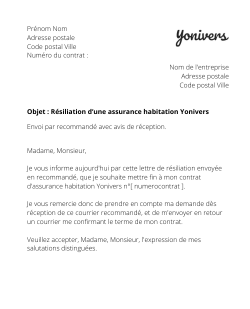 La résiliation d'une assurance logement Yonivers