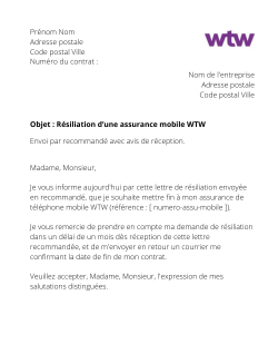 Résiliation d'une assurance mobile WTW