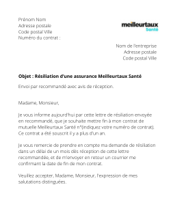 la lettre pour resilier une assurance meilleurtaux sante