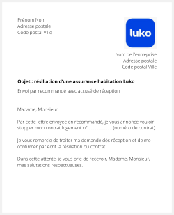 lettre pour resilier une assurance logement luko