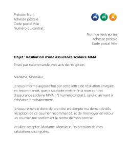 la lettre pour resilier une assurance scolaire mma