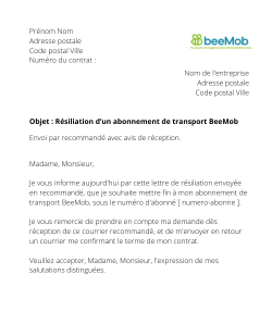 la lettre pour resilier un titre de transport beemob