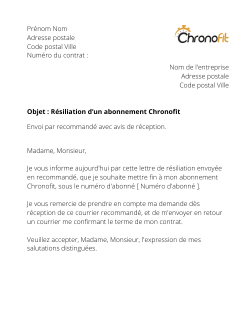 La résiliation d'un abonnement Chronofit