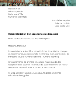 La résiliation d'un titre de transport