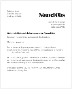 lettre resiliation nouvel obs