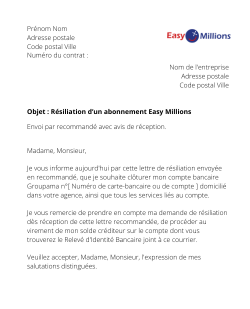 resilier un abonnement easy millions