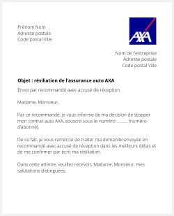 lettre resiliation assurance auto axa