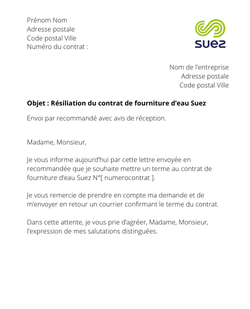 la lettre pour resilier un contrat deau suez