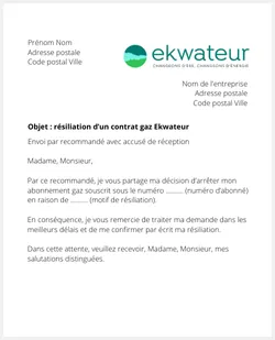 lettre resiliation abonnement gaz ekwateur