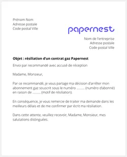 lettre resiliation gaz papernest