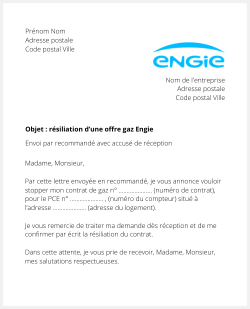 la lettre pour resilier une offre de gaz engie