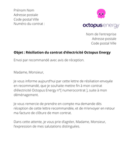 la lettre pour resilier un contrat delectricite octopus energy