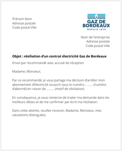 lettre resiliation electricite gaz de bordeaux